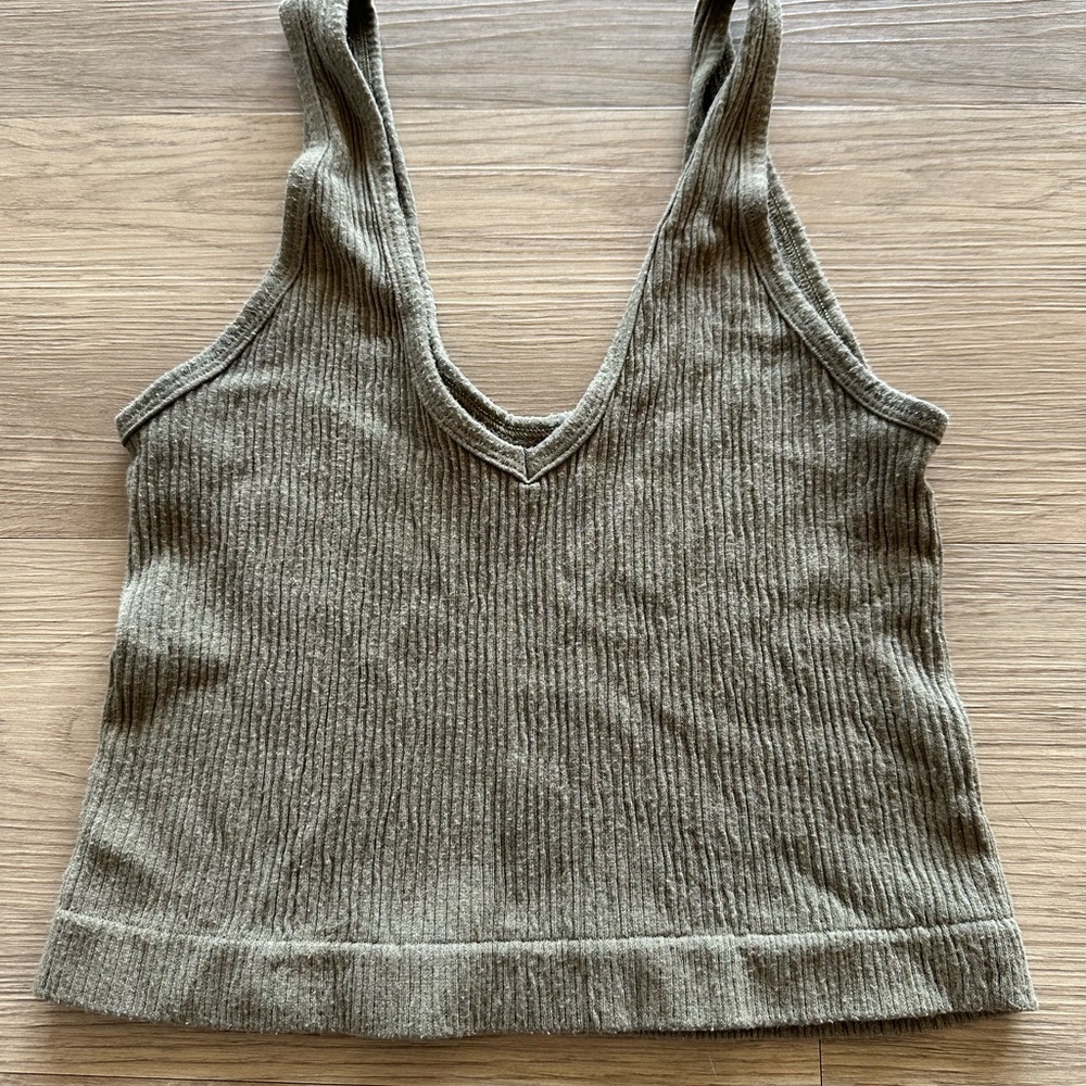 Urban Outfitters Green Ribbed Crop Tank Top
